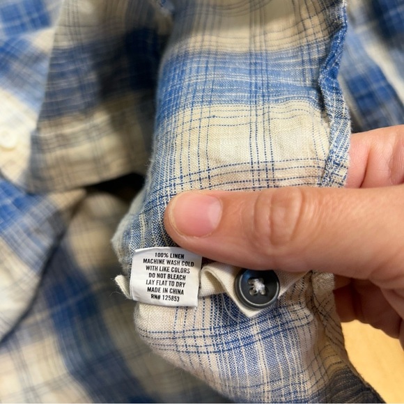 Taylor Stitch Blue and Cream Plaid Button Down Shirt 100% Linen 42 Lightweight - Picture 6 of 8
